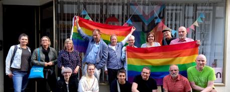 Aktivist*innen und Sympathisanten von Aidshilfe Goslar, Arbeitskreis Kritische Sozialarbeit AKS, CSDGoslar, Jugendforum, Lesbenstammtisch & Schwuler StammtischHarz beim Treffen in der Aidshilfe Goslar zum IDAHOBIT am 17.05.2022 IDAHOBIT-Treffen in der Aidshilfe Goslar